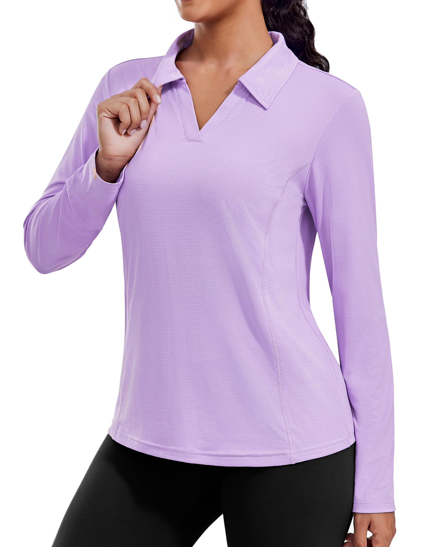 PINSPARK Long Sleeve Workout Tops for Women UPF 50+ Sun Shirts V Neck Quick Dry Golf Hiking Athletic Running Fishing Shirts