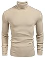 COOFANDY Men's Ribbed Slim Fit Knitted Pullover Turtleneck Sweater Khaki