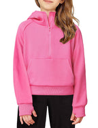 Arshiner Girls Half Zip Sweatshirt Fleece Hooded Pullover for Teen Long Sleeve Tops Fall Winter Clothes Thumb Hole