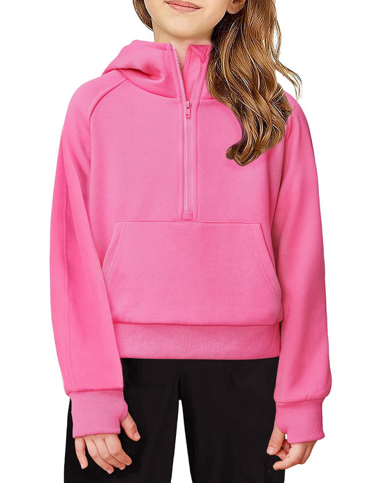 Arshiner Girls Half Zip Sweatshirt Fleece Hooded Pullover for Teen Long Sleeve Tops Fall Winter Clothes Thumb Hole