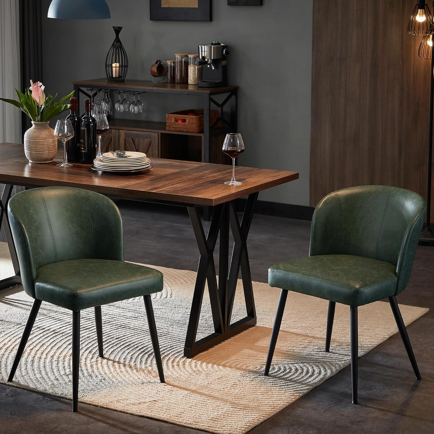 Dining Table and Chairs - Dining Chairs Set of 6, Upholstered Kitchen Chairs with Faux Leather Cushion Seat and Metal Legs, Mid Century Modern Dining Room Chair for Kitchen, Living Room, Easy Assembly