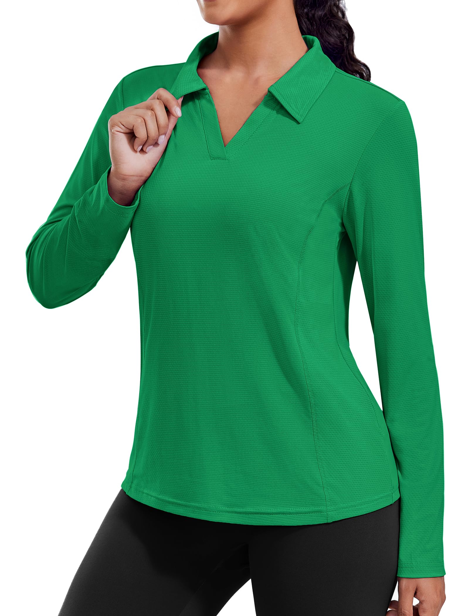 PINSPARK Long Sleeve Workout Tops for Women UPF 50+ Sun Shirts V Neck Quick Dry Golf Hiking Athletic Running Fishing Shirts