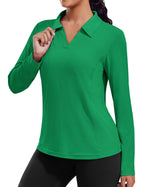 PINSPARK Long Sleeve Workout Tops for Women UPF 50+ Sun Shirts V Neck Quick Dry Golf Hiking Athletic Running Fishing Shirts