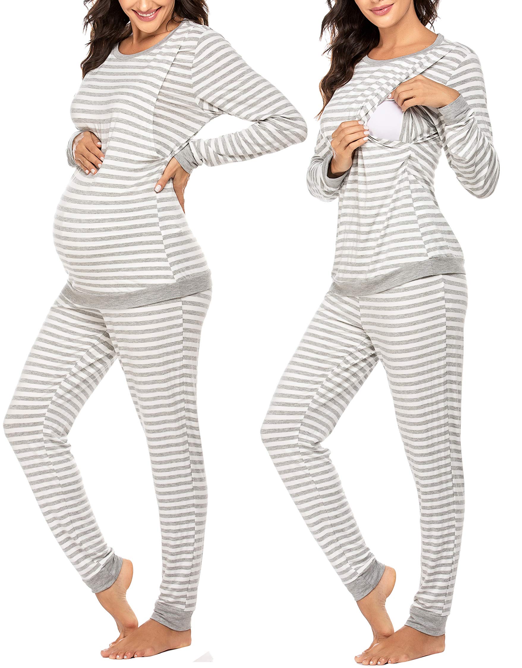 Ekouaer Nursing Pajama Set Long Sleeve Maternity Clothes Labor Pregnancy Pjs Breastfeeding Thermal Underwear Sleepwear