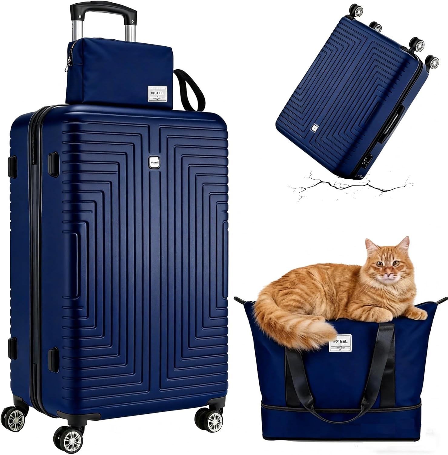 Luggages & Suitcases - Luggage Sets 3 Piece, 4-Year Warranty, Durable Suitcase Set with Spinner Wheels, ABS+PC Hard Shell Lightweight Luggage with TSA Lock, Large Checked Travel Suitcases, Dark Blue(20IN/DB/TB)