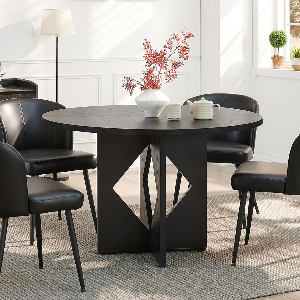 Dining Table and Chairs - 47.2" Round Table for 4 to 6 People, Farmhouse Dining Room Table with Wooden Pedestal Base and Thick Table Top, Dinner Table for Dining Room, Kitchen