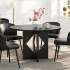 Dining Table and Chairs - 47.2" Round Table for 4 to 6 People, Farmhouse Dining Room Table with Wooden Pedestal Base and Thick Table Top, Dinner Table for Dining Room, Kitchen