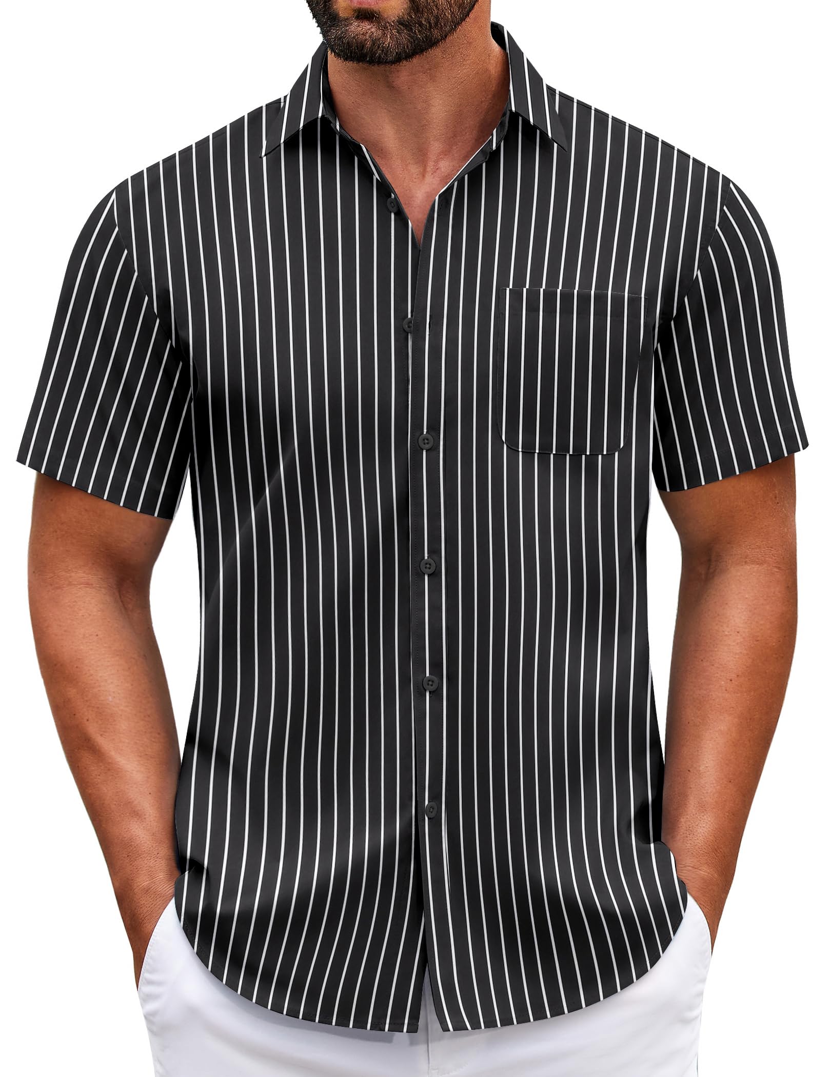 COOFANDY Mens Short Sleeve Casual Button Down Shirts Summer Untucked Dress Shirts with Pocket