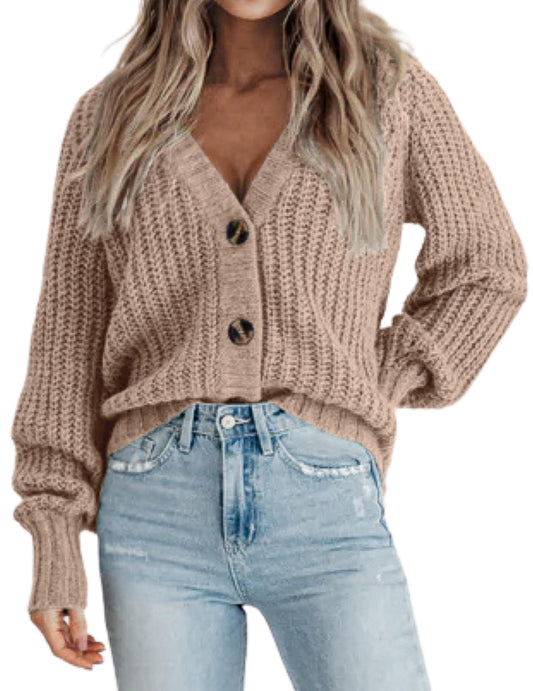 Zeagoo Women's 2025 Fall Chunky Knit Cardigans Open Front Long Sleeve V Neck Button Loose Cardigan Sweaters