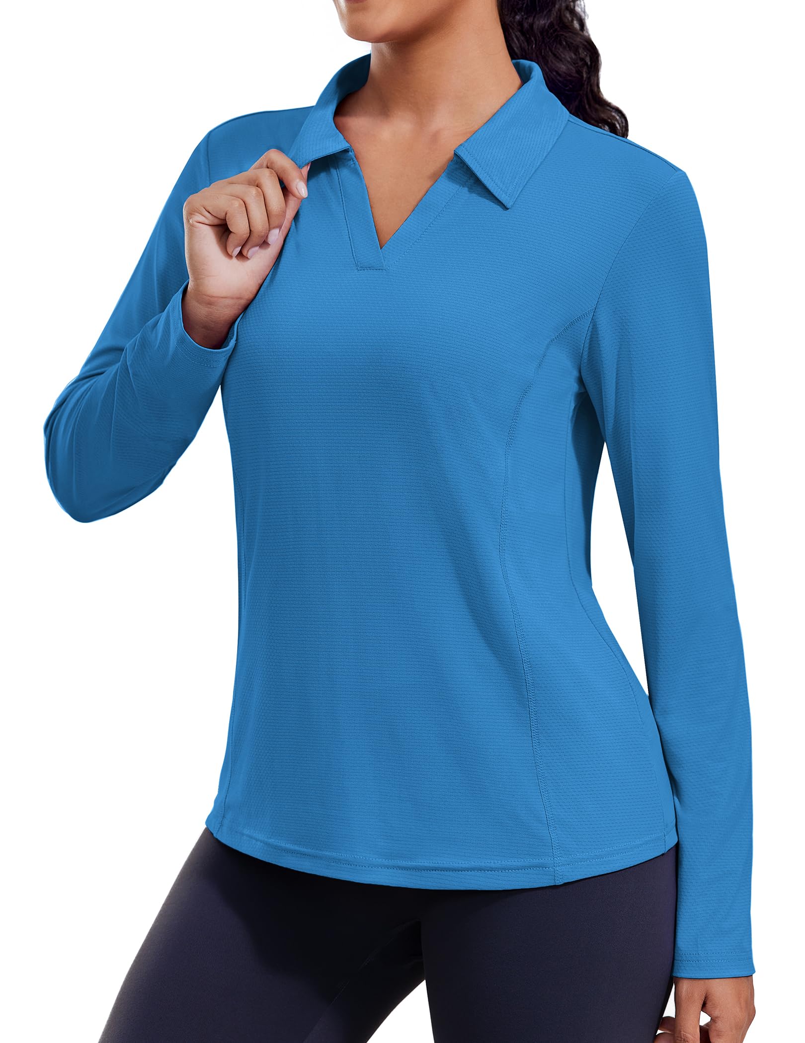 PINSPARK Long Sleeve Workout Tops for Women UPF 50+ Sun Shirts V Neck Quick Dry Golf Hiking Athletic Running Fishing Shirts