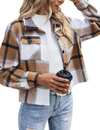 Zeagoo Flannels for Women Cropped Shacket Jacket Fashion Plaid Button Down Shirt 2025 Fall Coat Tops
