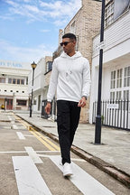 COOFANDY Men's Casual Hoodies Sweatshirt Hipster Gym Long Sleeve Drawstring Plaid Jacquard Pullover Hooded Dark Gray