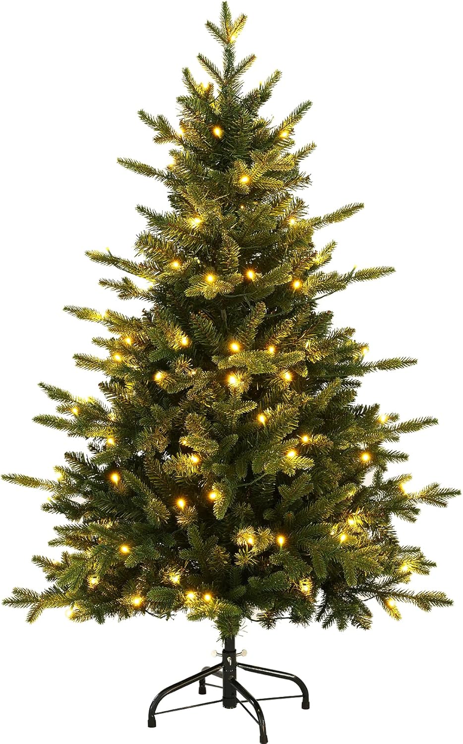 Christmas Tree - 4 ft Pre-Lit Artificial Christmas Tree with Lights, Fraser Fir Realistic PE PVC Branch Tips, Holiday Xmas Tree, Metal Stand Automatic Unfold Hinged Design, Easy Assembly for Home Party Decoration