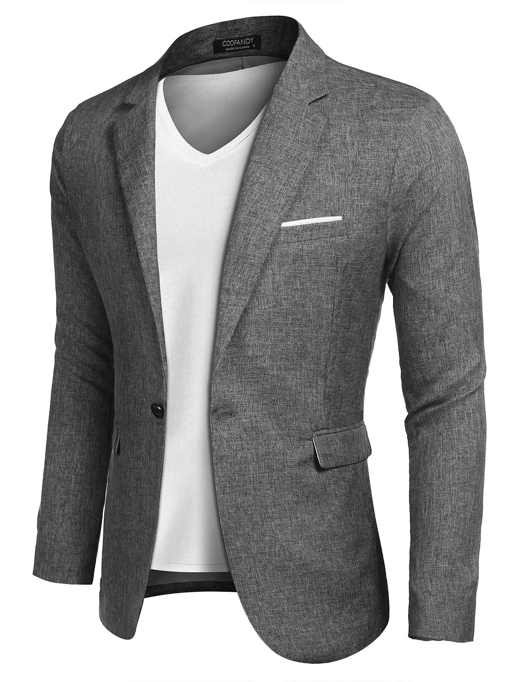 COOFANDY Men Suit Jacket Linen Slim Fit Sport Coat Western Business Fashion Daily Blazer Dark Black