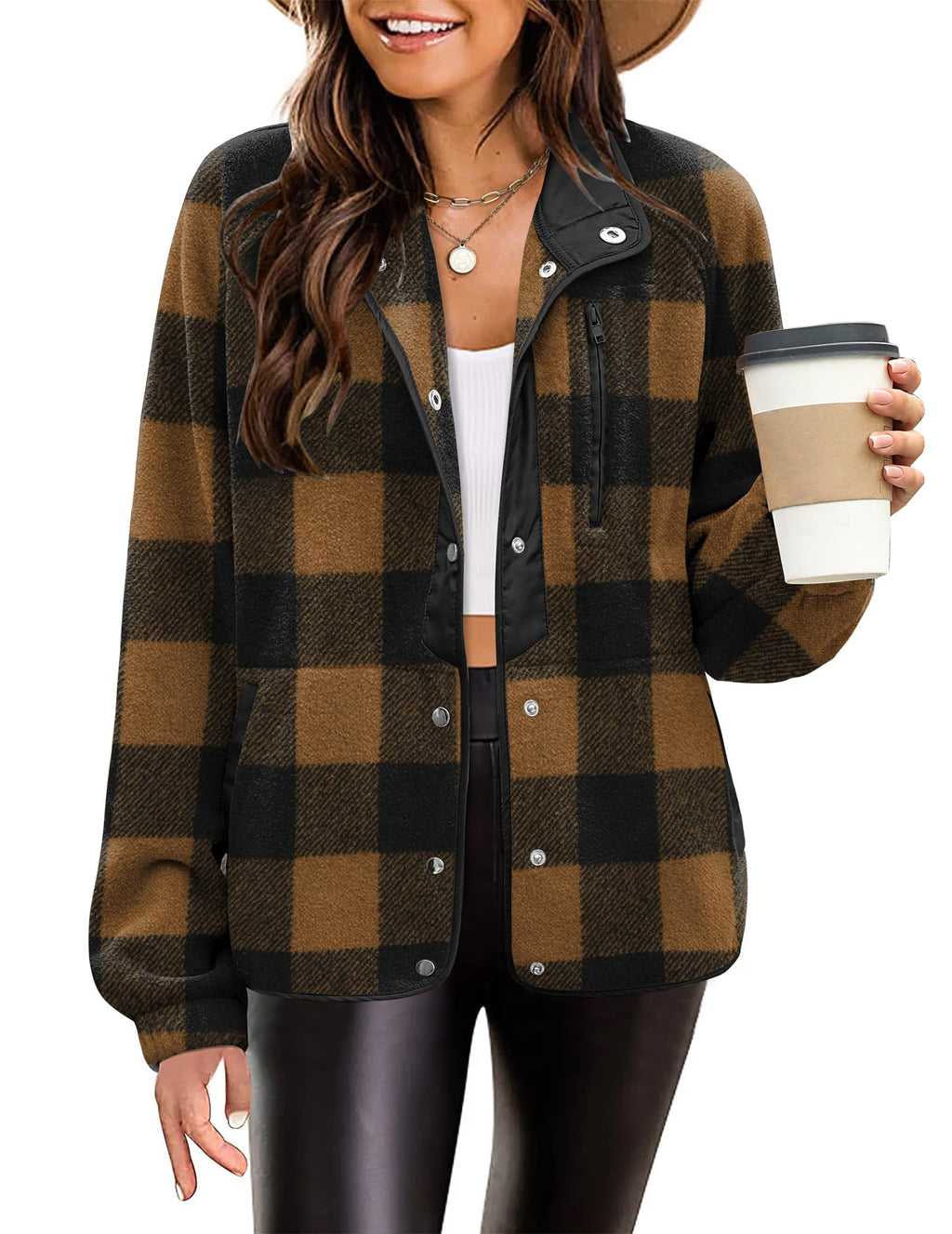 Zeagoo Women's Cozy Fleece Jacket Western Aztec Print Snap Button Down Coat with Pockets Casual Warm Outwear 2025