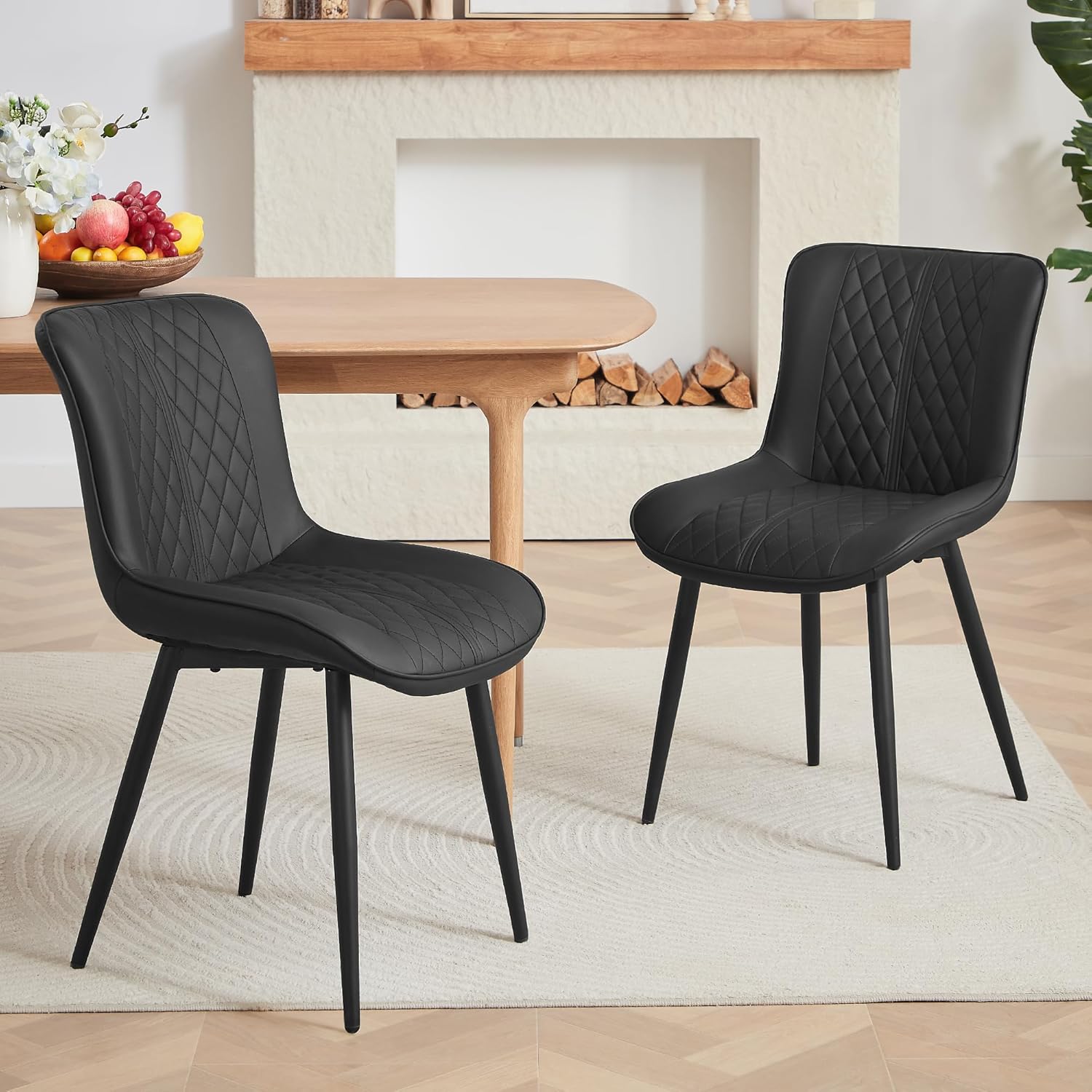 Dining Table and Chairs - Modern Leather Dining Chairs Set of 2, Upholstered Dining Room Chairs with Solid Metal Legs, Kitchen Chair Set for Dining Room, Living Room, 5 Mins Fast Installation