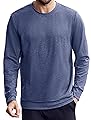 PINSPARK Men's Long Sleeve Shirts Crew Neck T-Shirt Casual Pullover Tees Soft Stretch Basic Tee Shirt with Zipper Pocket