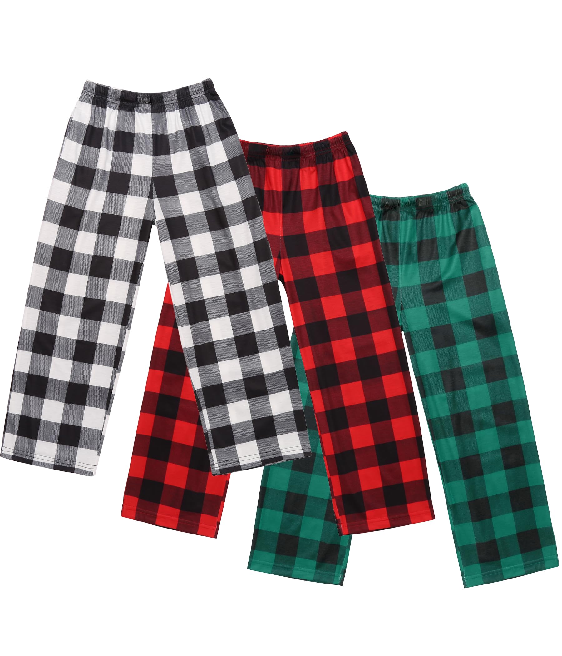 Ekouaer Boys Pajama Pants 3 Pack Sleep Pants Soft Elastic Waist Kids Pajama Bottoms Plaid Lounge Pants with 2 Pockets
