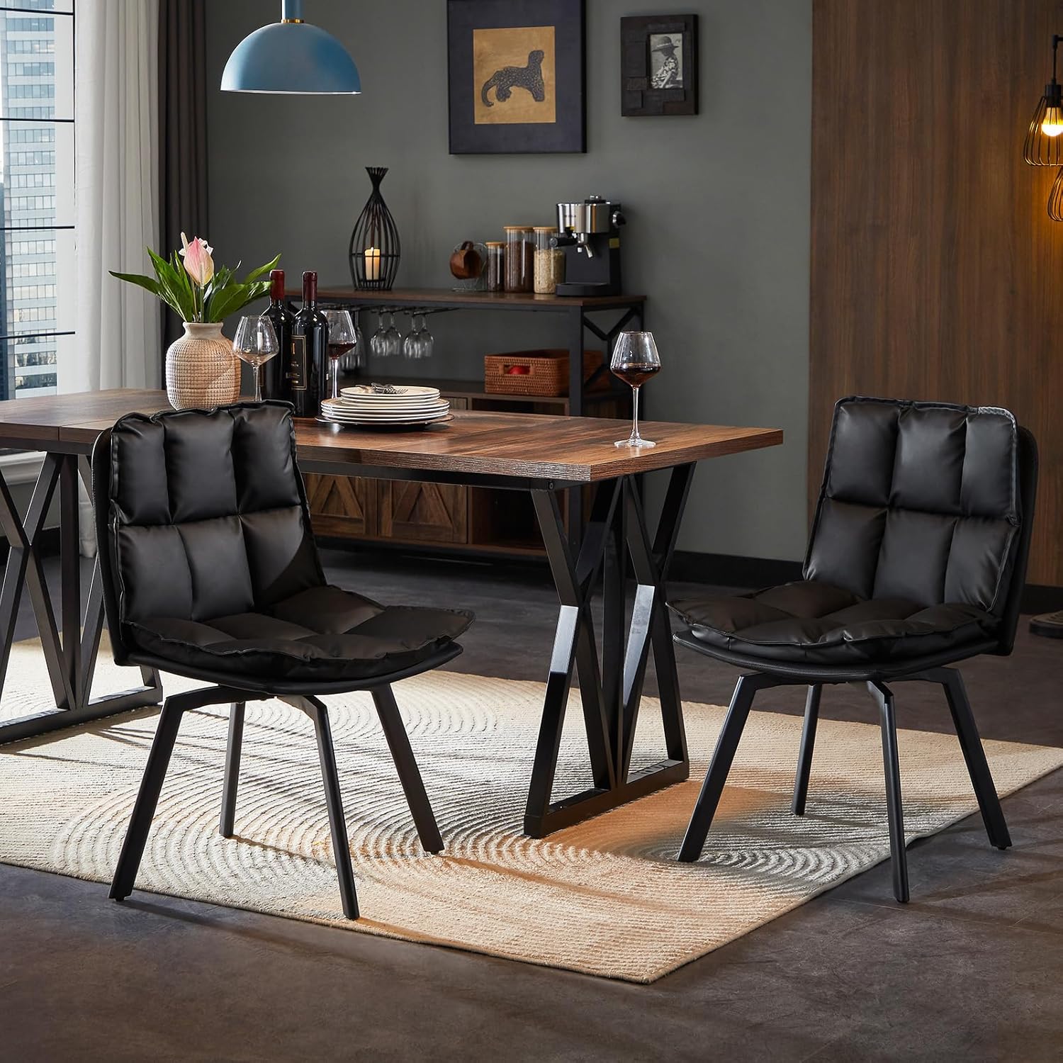 Dining Table and Chairs - Swivel Dining Chairs Set of 2, Upholstered Dining Room Chairs, Leather Kitchen Chairs with Metal Feet, Double-Layer Foam Dinner Chair for Dining Room, and Kitchen