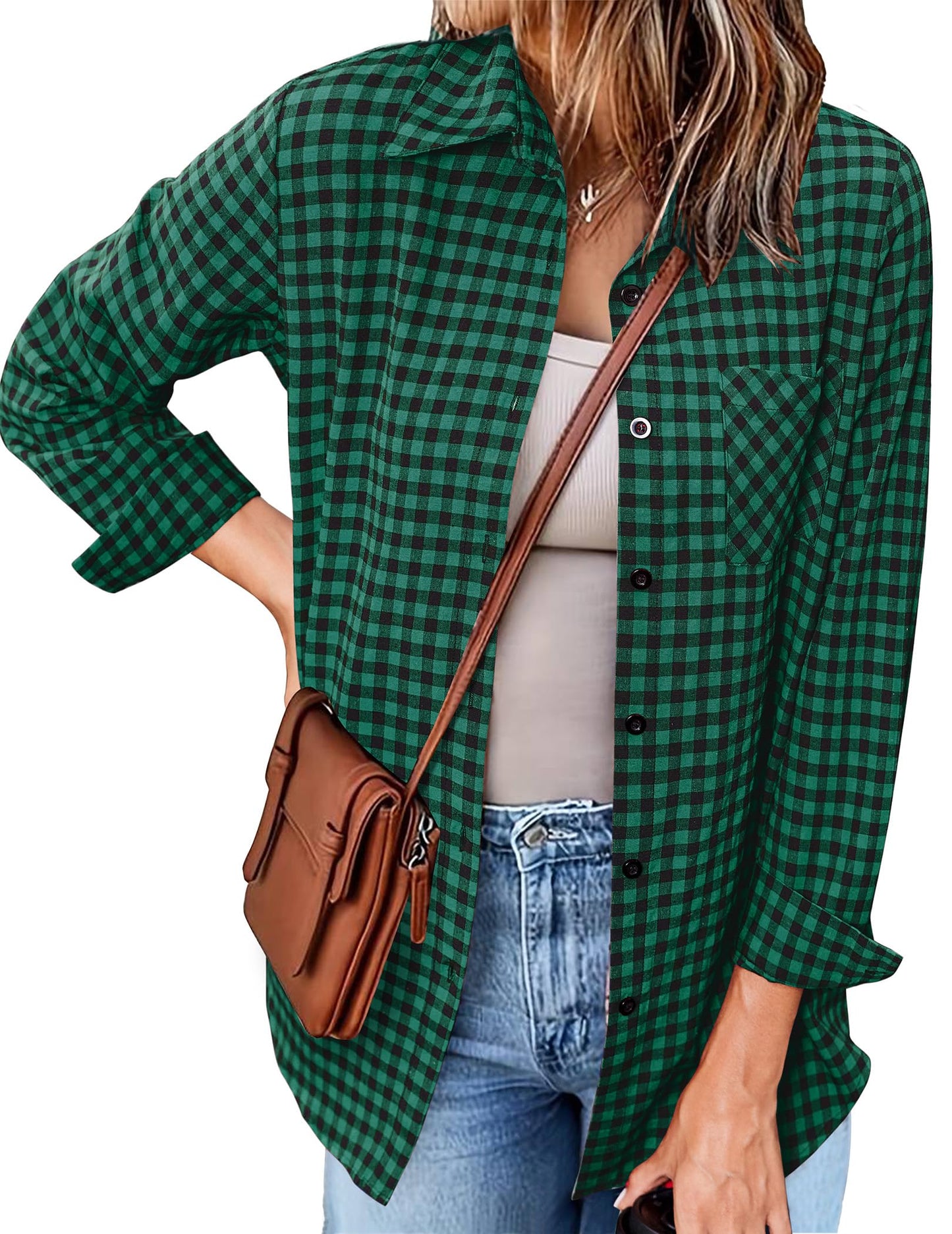 Zeagoo Long Sleeve Plaid Shirt for Women Button Down Shirts Buffalo Shackets Business Casual Blouses