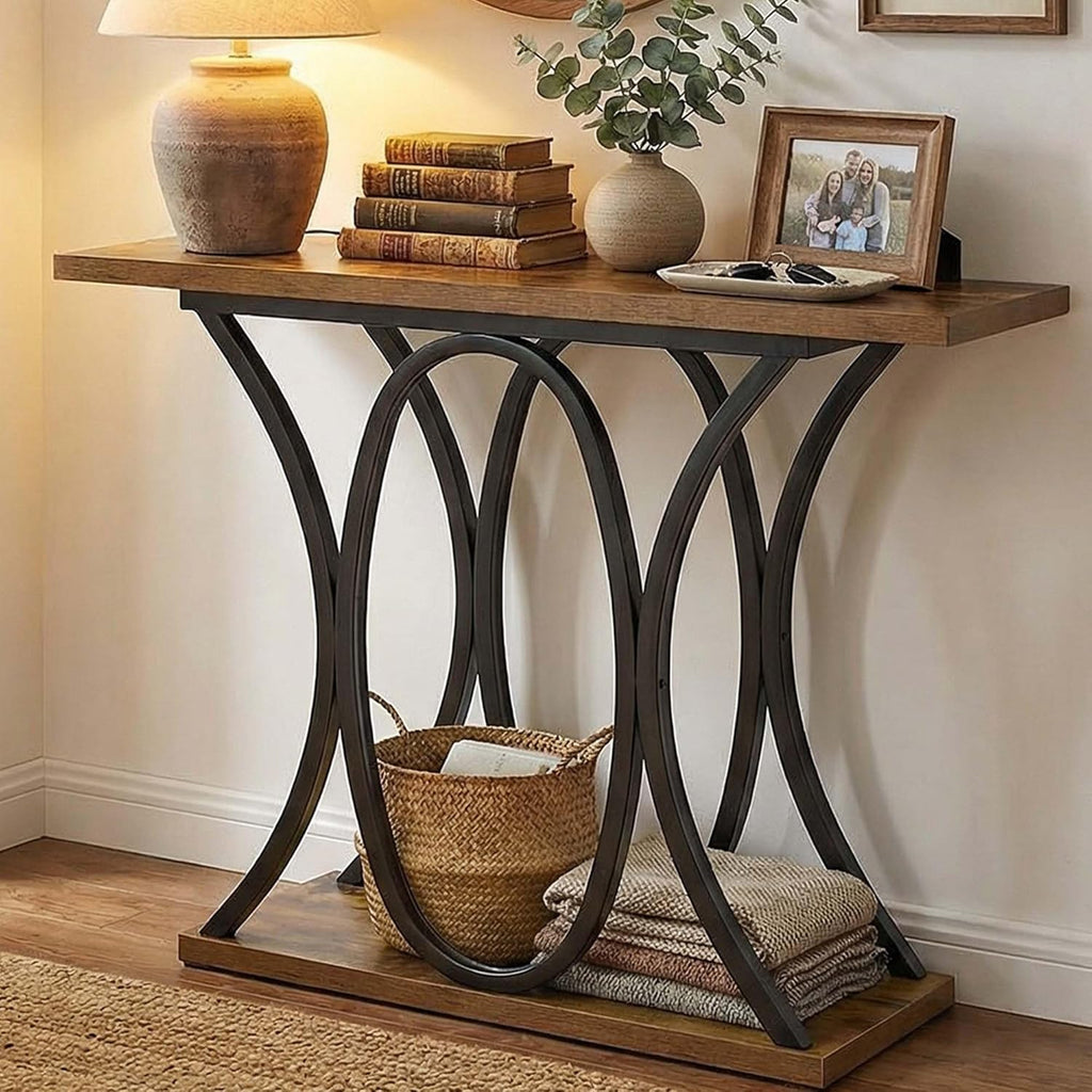 Dining Table and Chairs - Entryway Console Table, 40 Inch Narrow Wood Hallway Table Foyer Table Behind Couch, Sofa Table with Metal Legs and 1.18 Thick Board