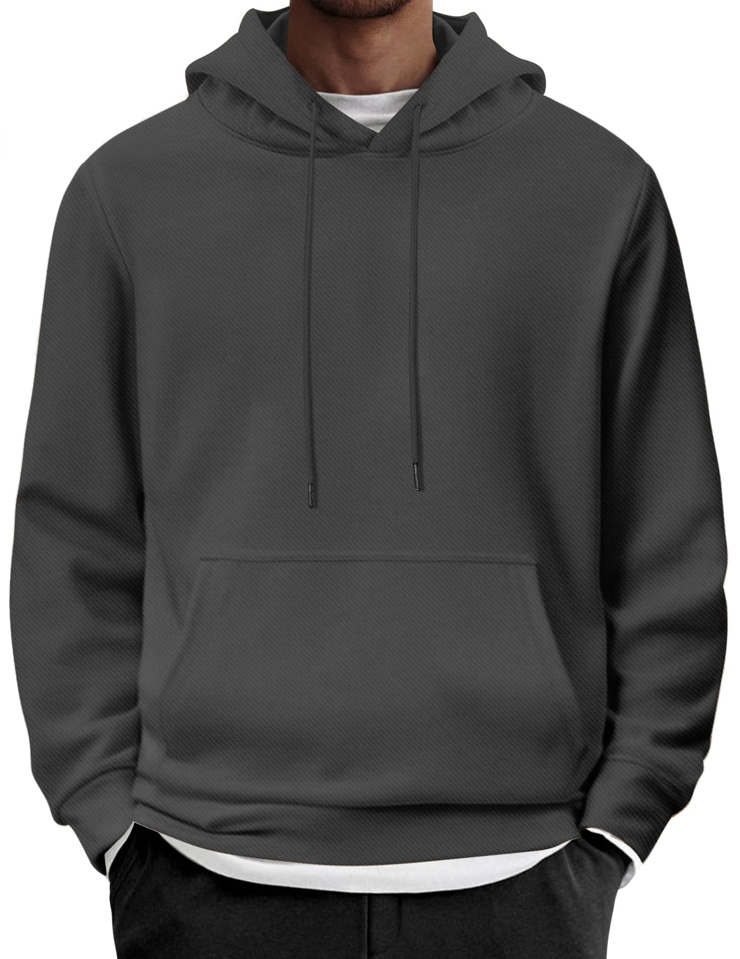 COOFANDY Men's Hoodie Twill Long Sleeve Casual Hipster Gym Hoodie Pullover Plain Classic Sweater with Pocket, black, M