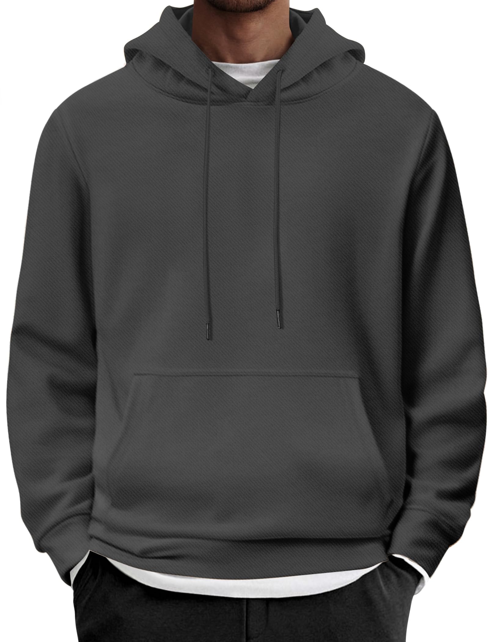 COOFANDY Men's Hoodie Twill Long Sleeve Casual Hipster Gym Hoodie Pullover Plain Classic Sweater with Pocket, black, M