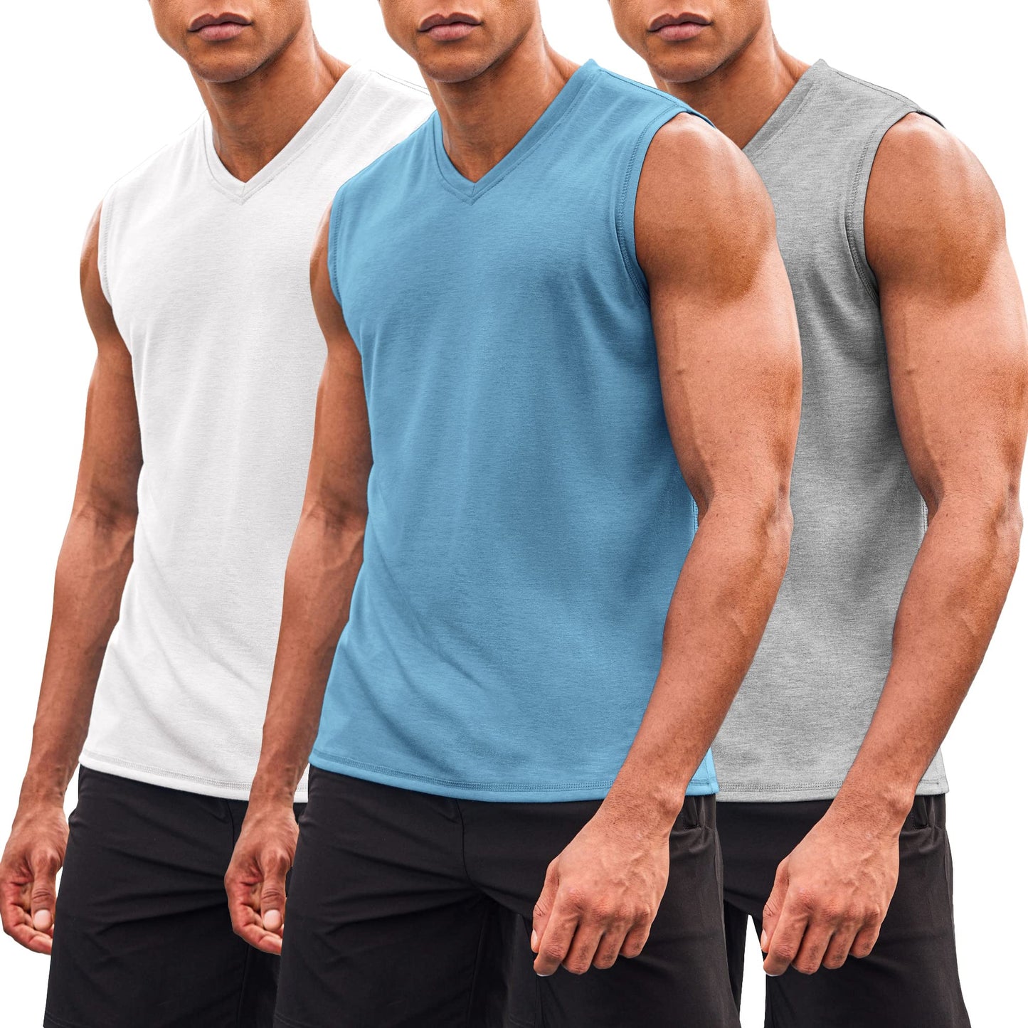 COOFANDY V Neck Sleeveless T Shirts for Men Workout Tank Tops 3 Pack Bodybuilding Athletic Muscle Tee Undershirts