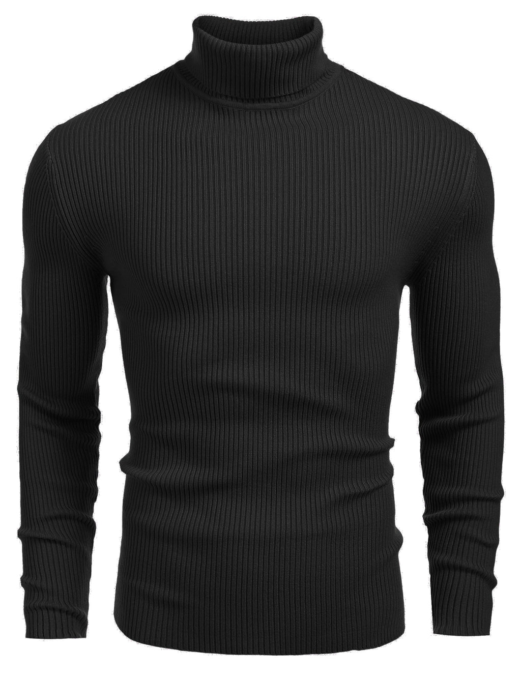 COOFANDY Mens Ribbed Slim Fit Knitted Pullover Casual Turtleneck Sweater Black