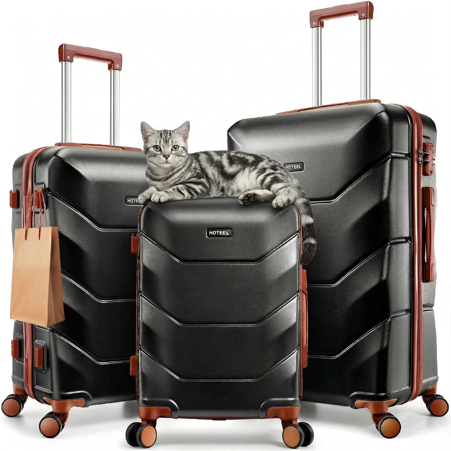 Luggages & Suitcases - Luggage Sets 3 Piece, 4-Year Warranty, Durable Suitcase Set with Spinner Wheels, ABS Hard Shell Lightweight Luggage with TSA Lock, Large Checked Travel Suitcases, Black(20/24/28)