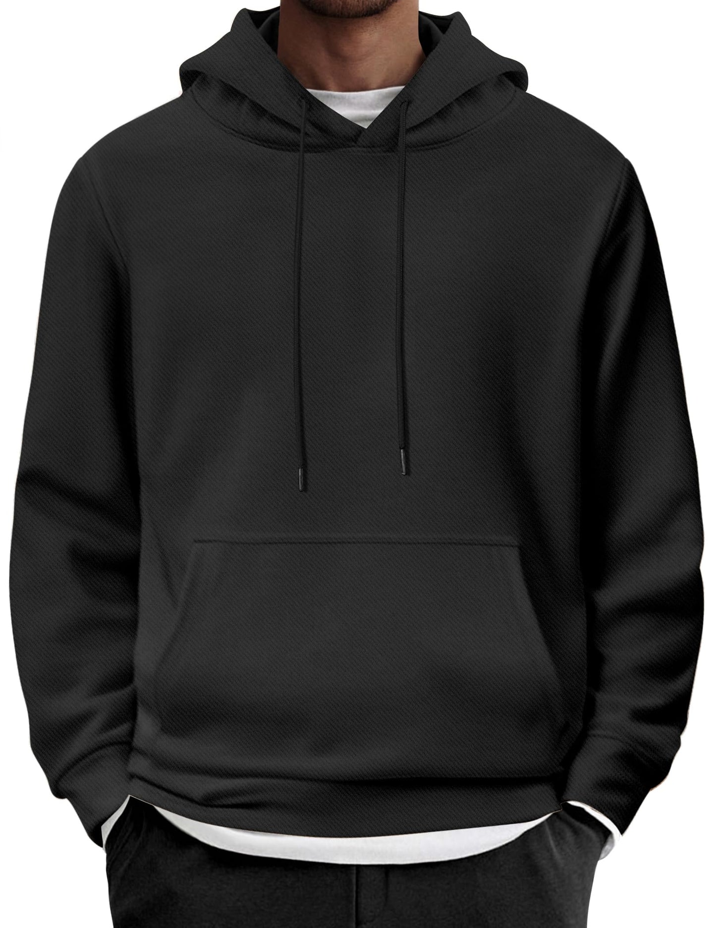COOFANDY Men's Hoodie Twill Long Sleeve Casual Hipster Gym Hoodie Pullover Plain Classic Sweater with Pocket, black, M