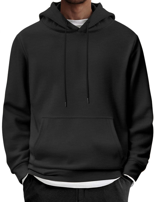 COOFANDY Men's Hoodie Twill Long Sleeve Casual Hipster Gym Hoodie Pullover Plain Classic Sweater with Pocket, black, M