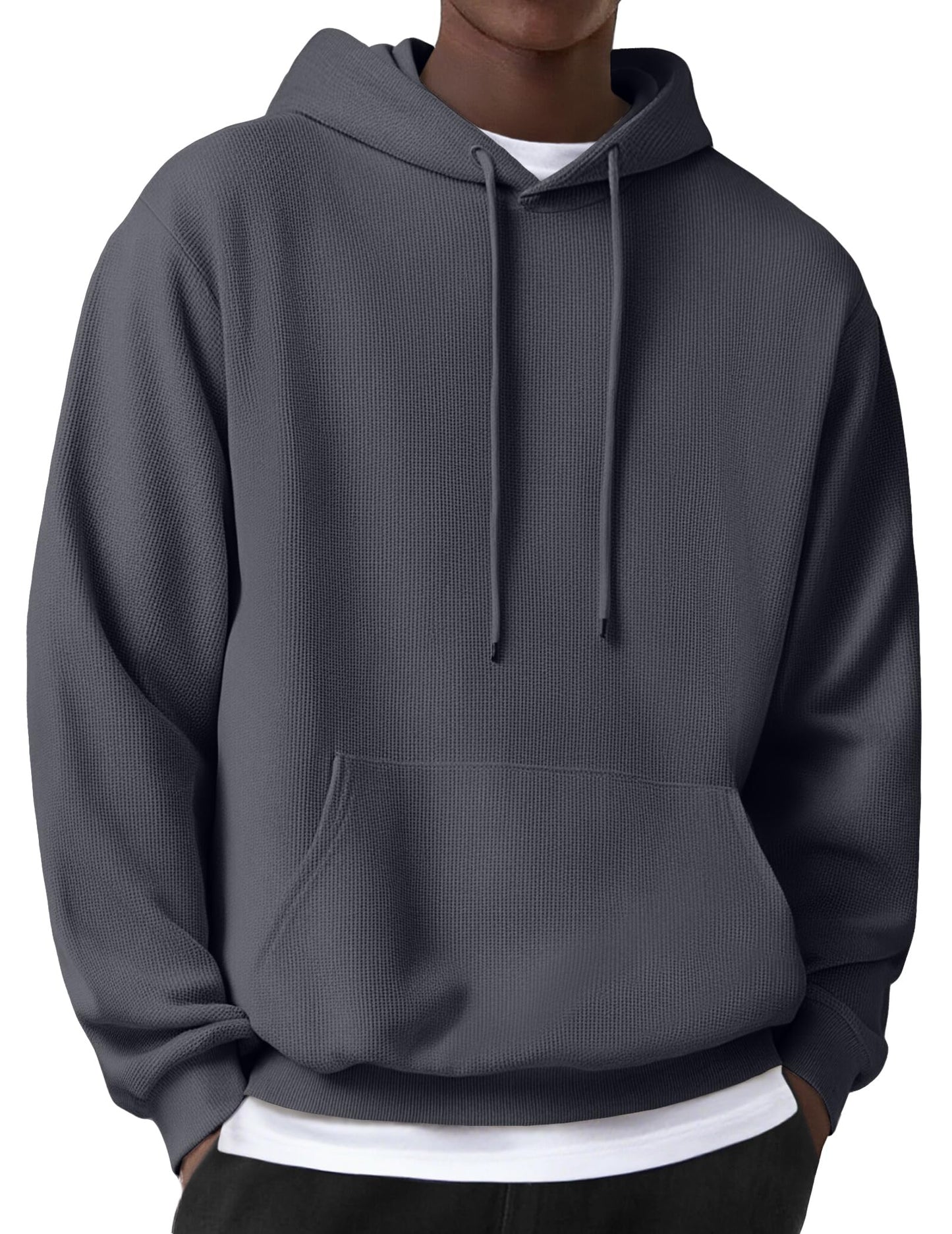 COOFANDY Men's Hoodie with Hood Waffle Men's Long Sleeve Basic Hooded Hoodie Kangaroo Pocket Sweatshirt, black, M