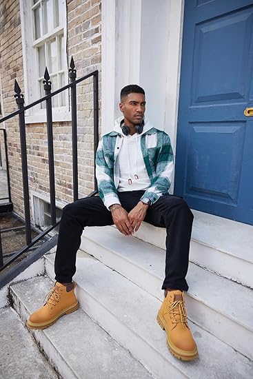 COOFANDY Men's Casual Hoodies Sweatshirt Hipster Gym Long Sleeve Drawstring Plaid Jacquard Pullover Hooded Dark Gray