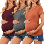 Ekouaer Womens Maternity Shirts 3 Packs Side Ruched Pregnancy Tee Top Tunic Blouse Casual Mama Clothes S-XXL