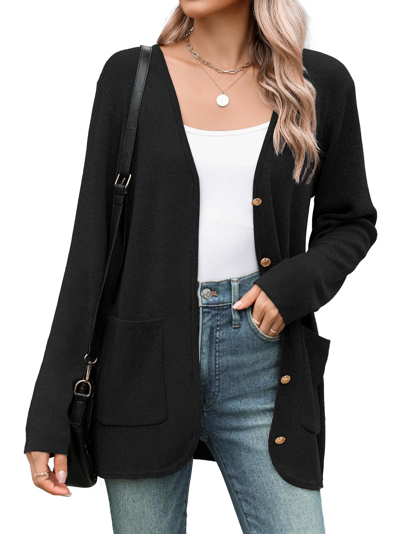 Zeagoo Women's V Neck Button Long Cardigan Sweater Casual 2024 Fall Knit Sweater Blazer with Pockets