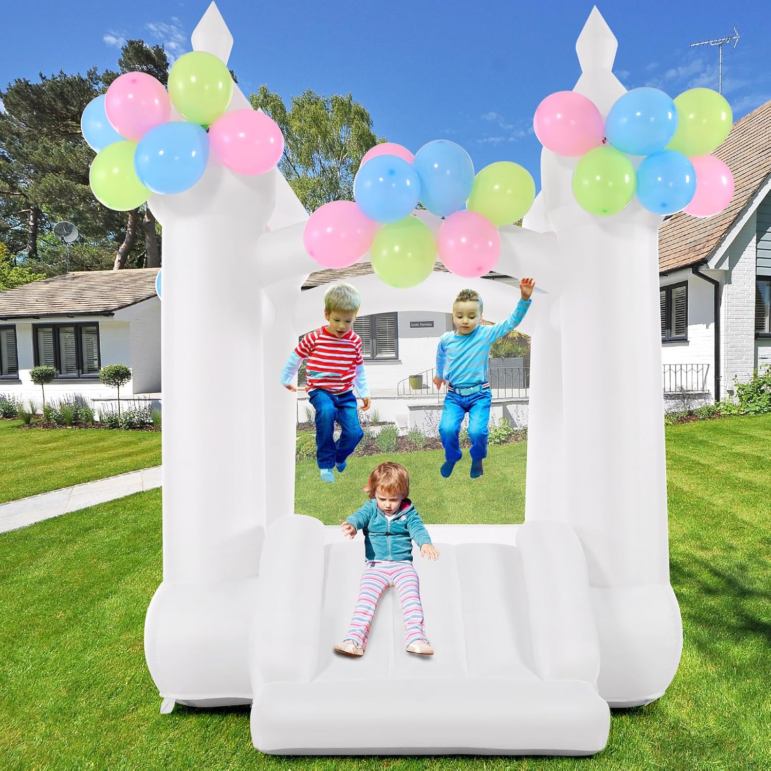 Inflatable Castle - Bounce House for Kids, Inflatable Bouncy Castle with Slide for Birthday Party, Indoor Outdoor Use (Bouncer with Balloon)