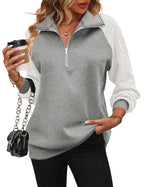 Zeagoo Women's Sweatshrits Quarter Zip Pullover Fleece Sweatshirt Casual Cable Knit Sleeve Hoodies Fashion Outfits Clothes