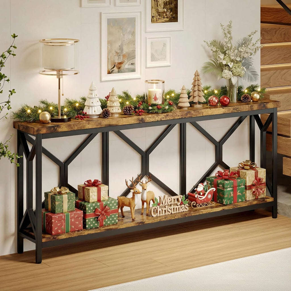 Dining Table and Chairs - 70.9" Extra Long Entryway Table, Industrial Narrow Console Table Behind Couch with Large Storage Space, Thickened Sofa Table for Hallway, Entryway, Living Room