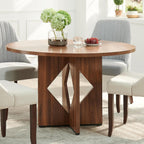 Dining Table and Chairs - 47.2" Round Table for 4 to 6 People, Farmhouse Dining Room Table with Wooden Pedestal Base and Thick Table Top, Dinner Table for Dining Room, Kitchen