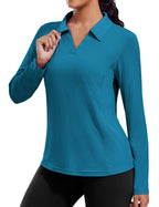 PINSPARK Long Sleeve Workout Tops for Women UPF 50+ Sun Shirts V Neck Quick Dry Golf Hiking Athletic Running Fishing Shirts
