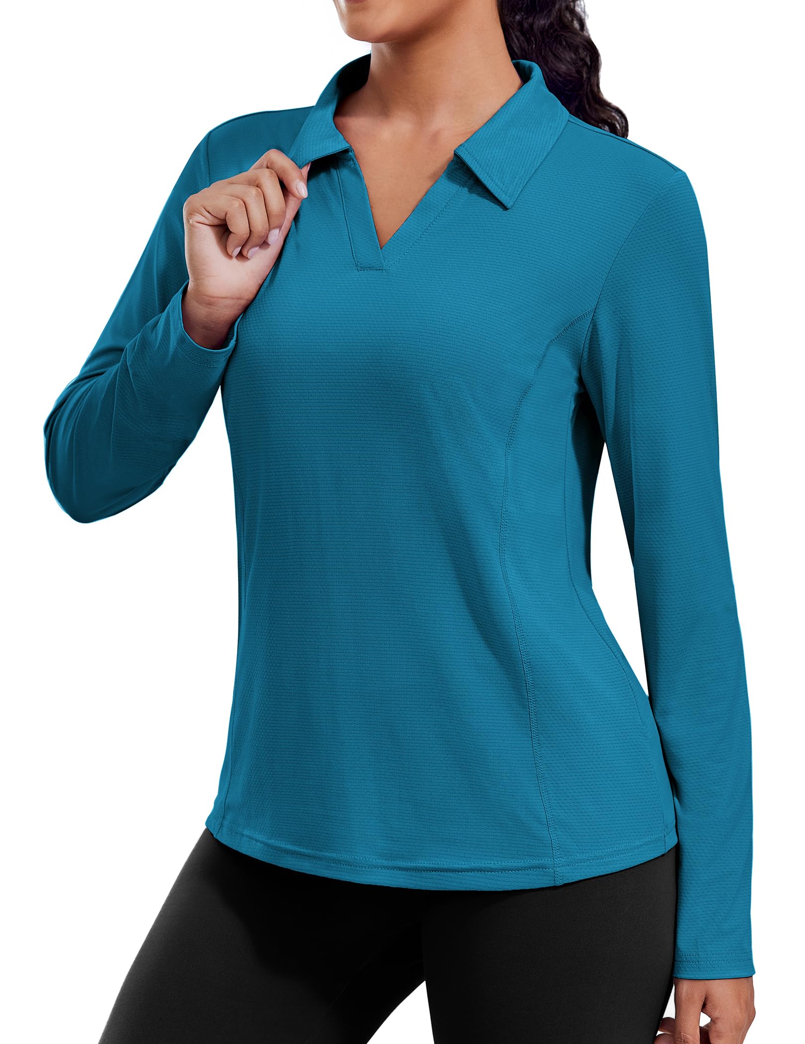 PINSPARK Long Sleeve Workout Tops for Women UPF 50+ Sun Shirts V Neck Quick Dry Golf Hiking Athletic Running Fishing Shirts