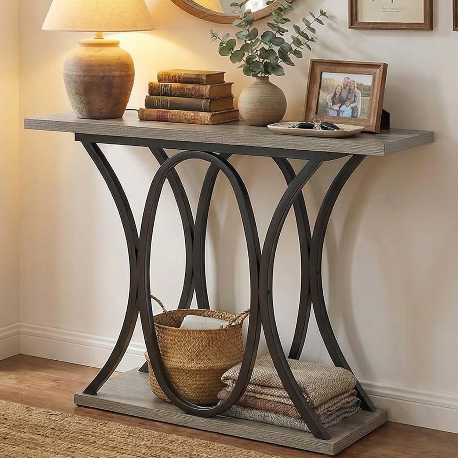 Dining Table and Chairs - Entryway Console Table, 40 Inch Narrow Wood Hallway Table Foyer Table Behind Couch, Sofa Table with Metal Legs and 1.18 Thick Board