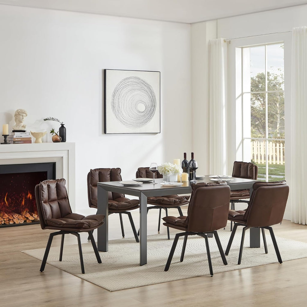 Dining Table and Chairs - Swivel Dining Chairs Set of 2, Upholstered Dining Room Chairs, Leather Kitchen Chairs with Metal Feet, Double-Layer Foam Dinner Chair for Dining Room, and Kitchen