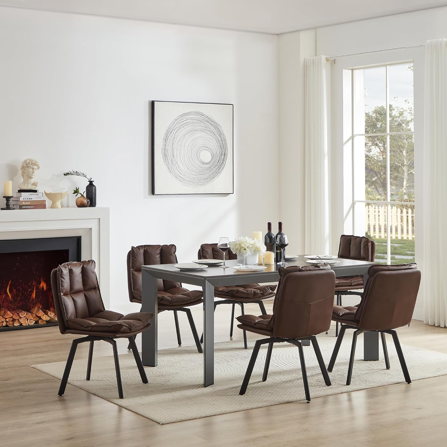Dining Table and Chairs - Swivel Dining Chairs Set of 2, Upholstered Dining Room Chairs, Leather Kitchen Chairs with Metal Feet, Double-Layer Foam Dinner Chair for Dining Room, and Kitchen