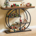 Dining Table and Chairs - 41.3" Sofa Table, Industrial 4-Tier Entryway Table with Circle Base and 1.7" Thickened Top, Narrow Console Table with Storage for Living Room, Hallway, Foyer