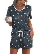 Ekouaer Pajama Set for Women 2 Piece Lounge Set Short Sleeve Tops and Shorts Soft Sleepwear Chest Pocket