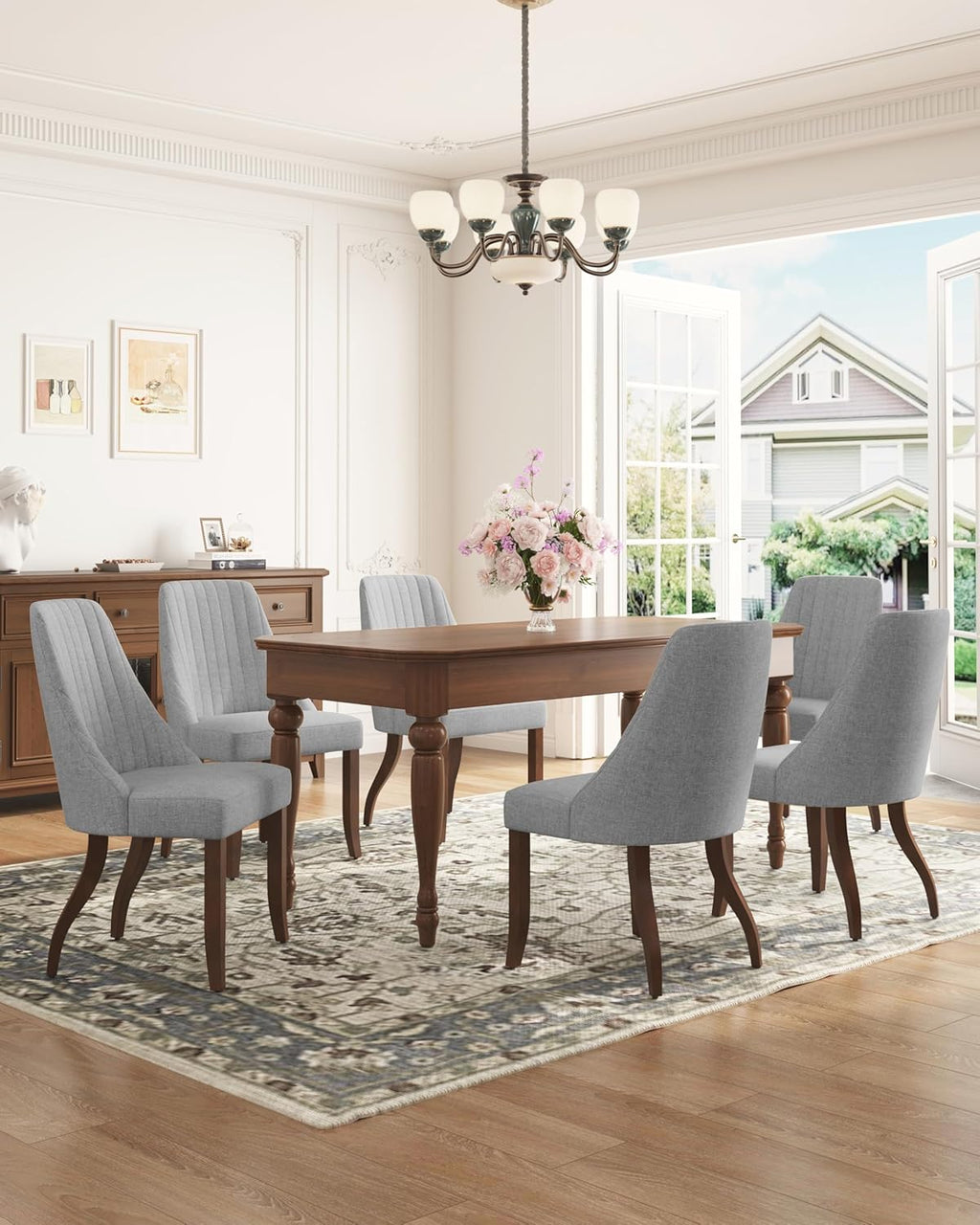 Dining Table and Chairs - Farmhouse Fabric Parsons Kitchen Chair with Sturdy Solid Wood Legs, Mid Century Modern Dining Room Chairs for Home, Kitchen