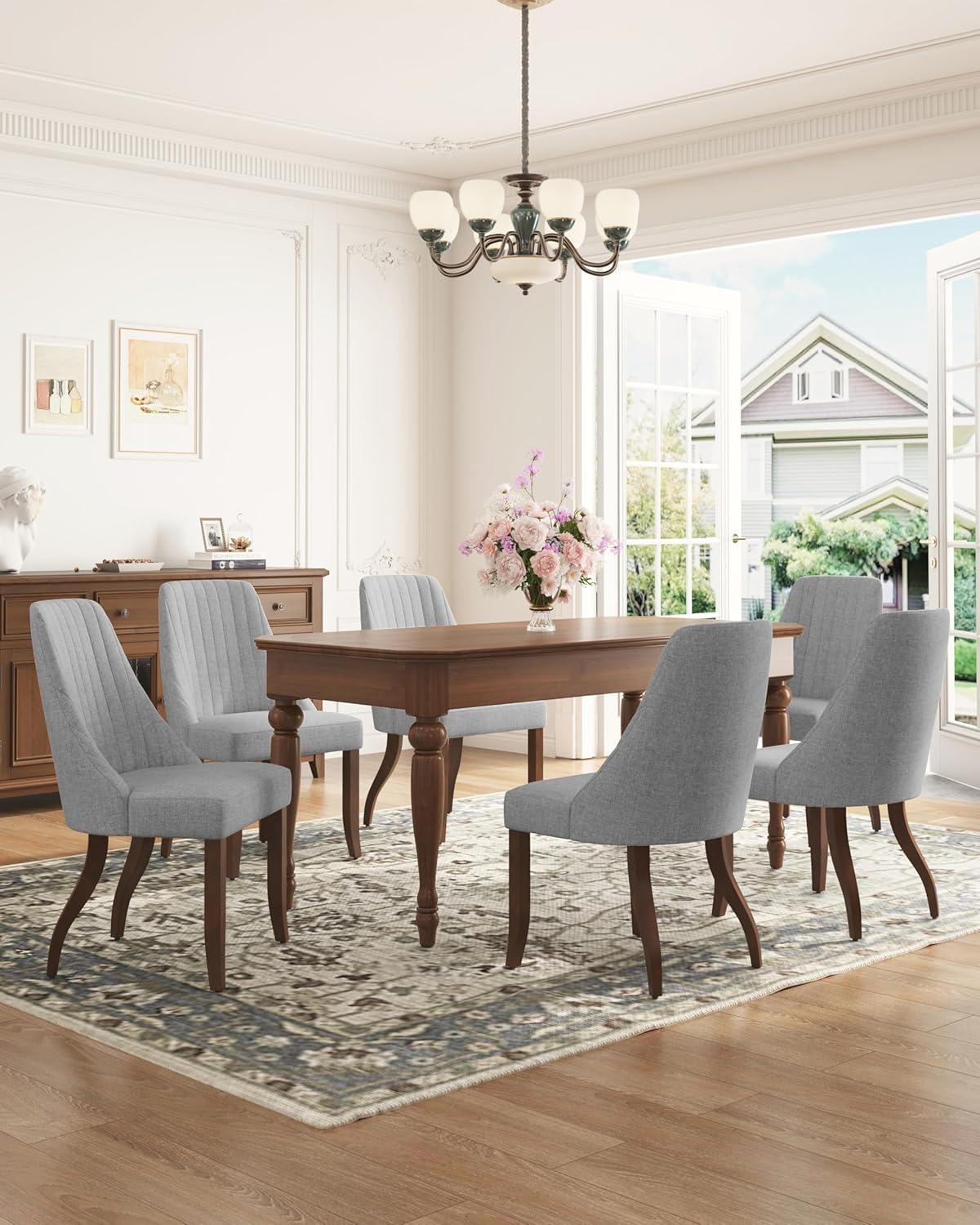 Dining Table and Chairs - Farmhouse Fabric Parsons Kitchen Chair with Sturdy Solid Wood Legs, Mid Century Modern Dining Room Chairs for Home, Kitchen