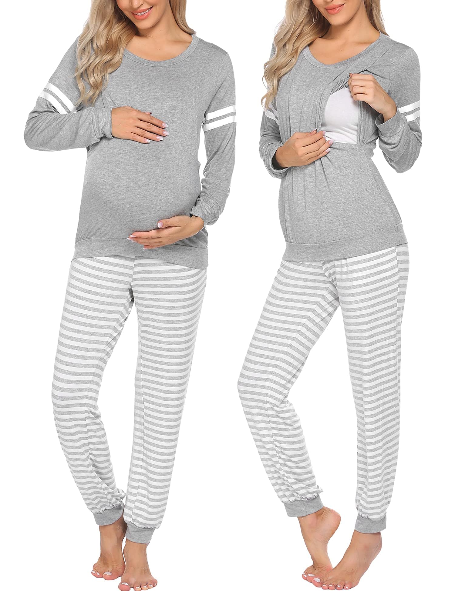 Ekouaer Maternity Pajama Set Nursing Pjs Women Breastfeeding Pregnancy Postpartum Clothes Long Sleeve Top & Pant with Pockets